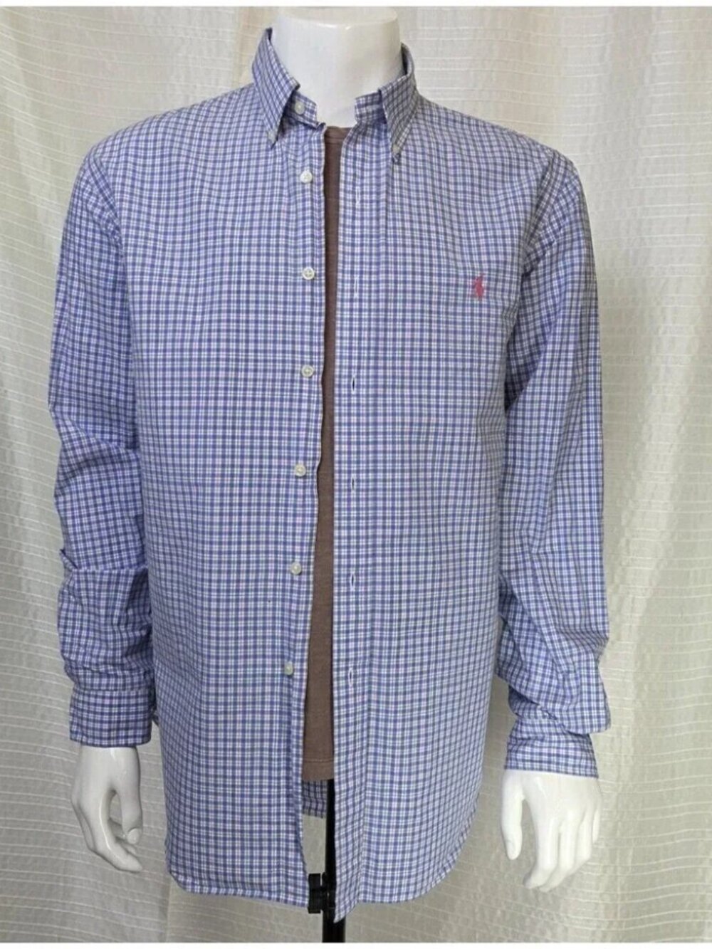 RALPH LAUREN Button Down Shirt Light-Midweight White Blue Red